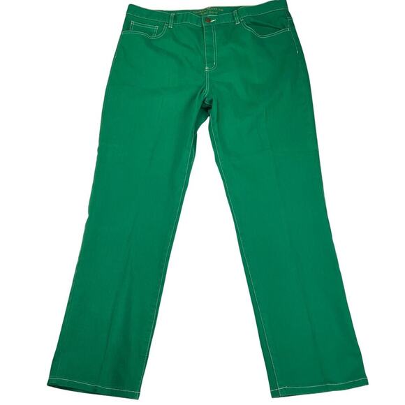 Ralph Lauren Jeans Co. Green High Rise Jeans White Contrast Stitching Size 16 - Picture 1 of 11